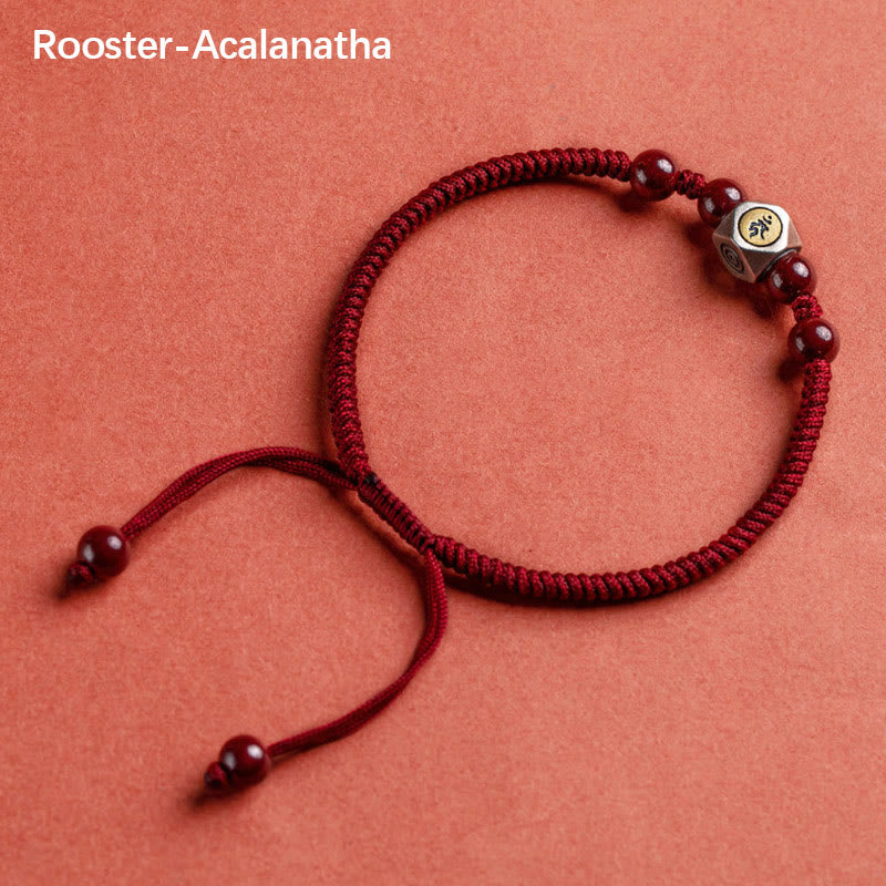 Bracciale Buddha Stones 925 Sterling Silver Zodiaco Cinese Buddha Natale Cinabro Calma - Gallo-Acalanatha - Rosso (circonferenza del polso 14-18 cm) - image 21