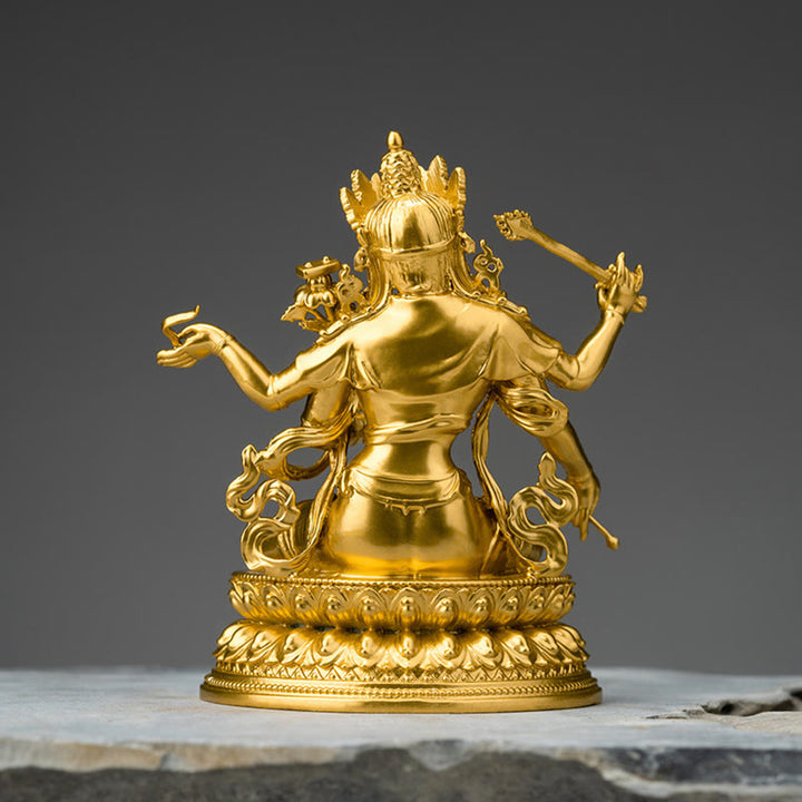 Statua in rame della compassione e serenità del Bodhisattva Manjusri a quattro braccia, statuetta in oro, decorazione per la casa