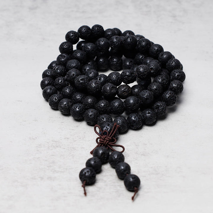 Buddha Stones 108 Perle di Lava Naturale Preghiera Mala Bracciale Collana