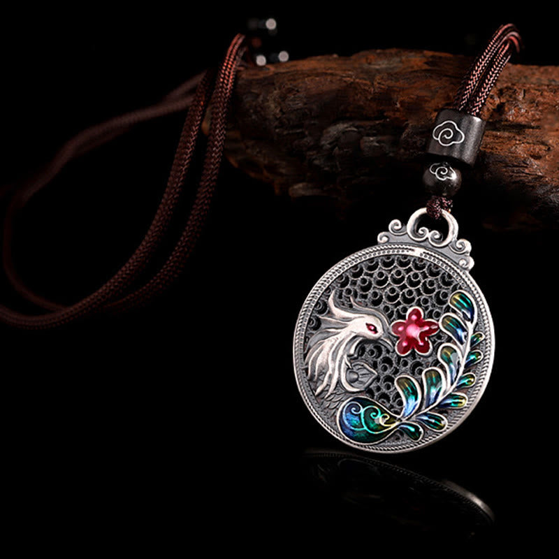 Collana con ciondolo a forma di fenice in argento sterling 990 con Buddha Stones e protezione dalla fortuna