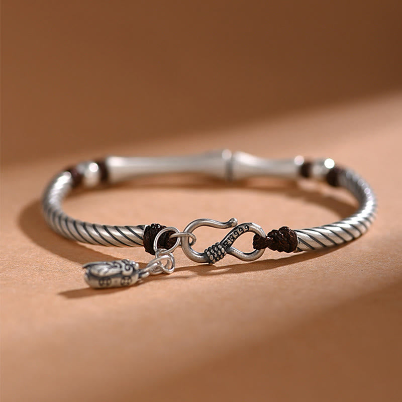 Bracciale Buddha Stones 999 Sterling Silver Bamboo Pattern Cicada Luck Wealth