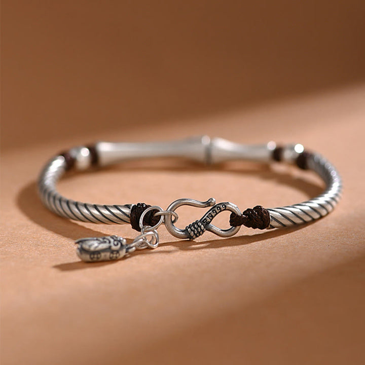 Bracciale Buddha Stones 999 Sterling Silver Bamboo Pattern Cicada Luck Wealth