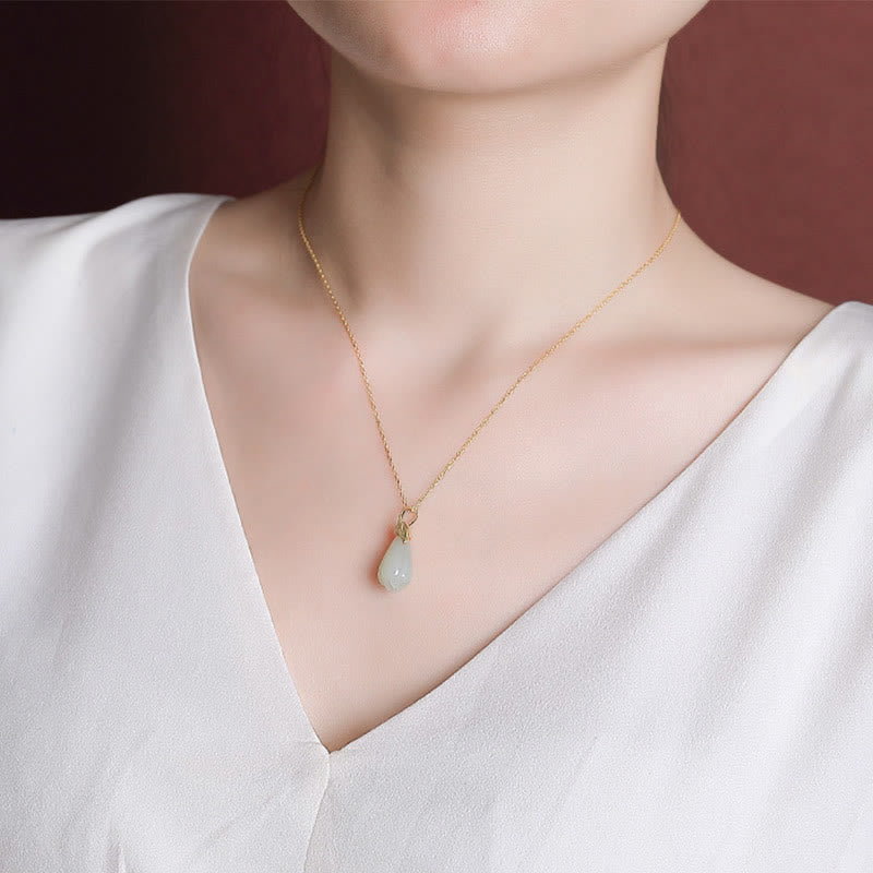 Collana con Buddha Stones in giada Hetian naturale, ciondolo con fiore di magnolia, ciondolo in argento sterling 925 placcato oro