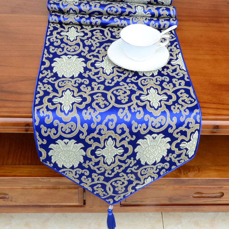 Preghiera Altare Fiore Vajra Drago Modello Tibetano Simboli di Buon Auspicio Nappe Jacquard Runner da Tavolo