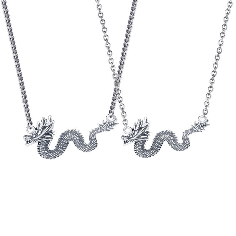 Collana con ciondolo a forma di catena di protezione del drago di buon auspicio dell'anno del drago in argento sterling 925 Buddha Stones