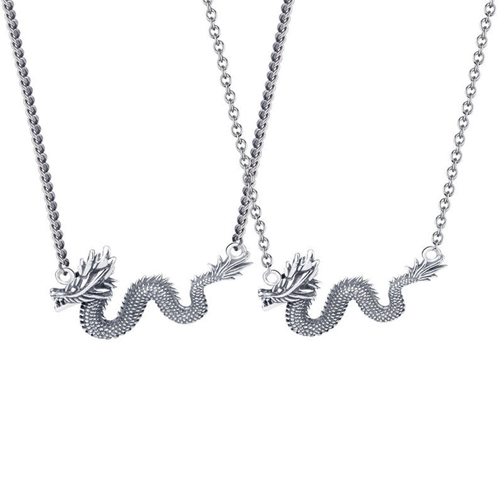 Collana con ciondolo a forma di catena di protezione del drago di buon auspicio dell'anno del drago in argento sterling 925 Buddha Stones