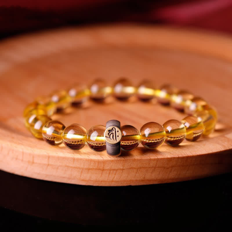 Braccialetto di protezione in argento sterling 925 con zodiaco cinese e Buddha natale in citrino