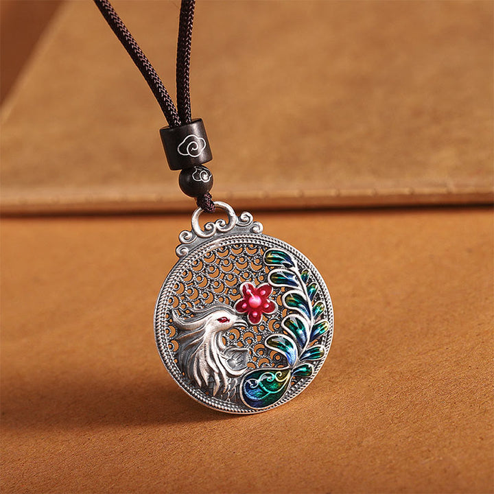 Collana con ciondolo a forma di fenice in argento sterling 990 con Buddha Stones e protezione dalla fortuna