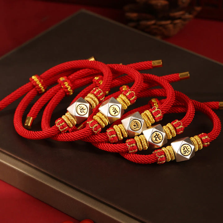 Buddha Stones 999 Argento Sterling Zodiaco Cinese Buddha Natale Corda Rossa Fortuna Forza Braccialetto Fatto a Mano per Bambini