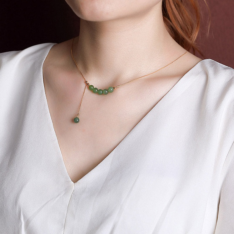 Collana con ciondolo curativo in argento sterling 925 con perle di giada ciano e Buddha Stones