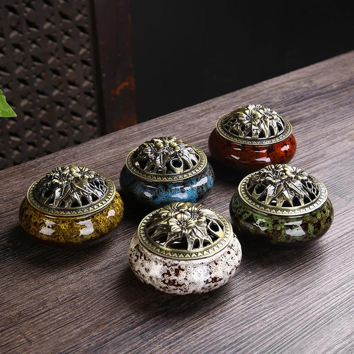 Buddha Stones Flower Pattern Ceramica Benedizione Meditazione Incenso Bruciatore Decorazione