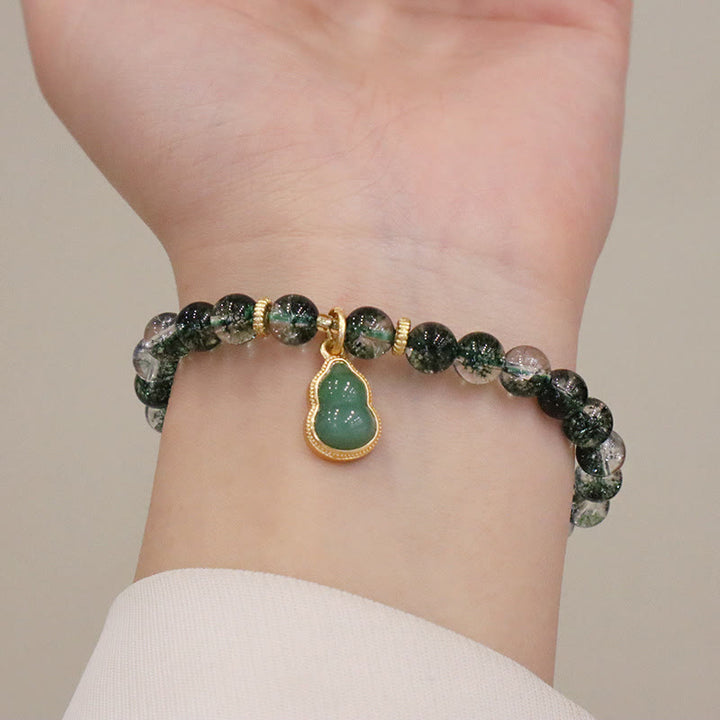 Braccialetto con ciondolo Buddha Stones naturale verde fantasma della fiducia in zucca
