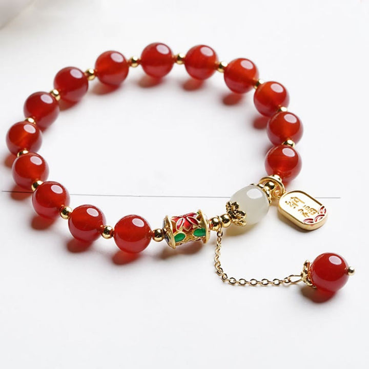 Braccialetto con ciondolo di fiducia in pietra naturale Buddha Stones e giada di Hetian Fu Character