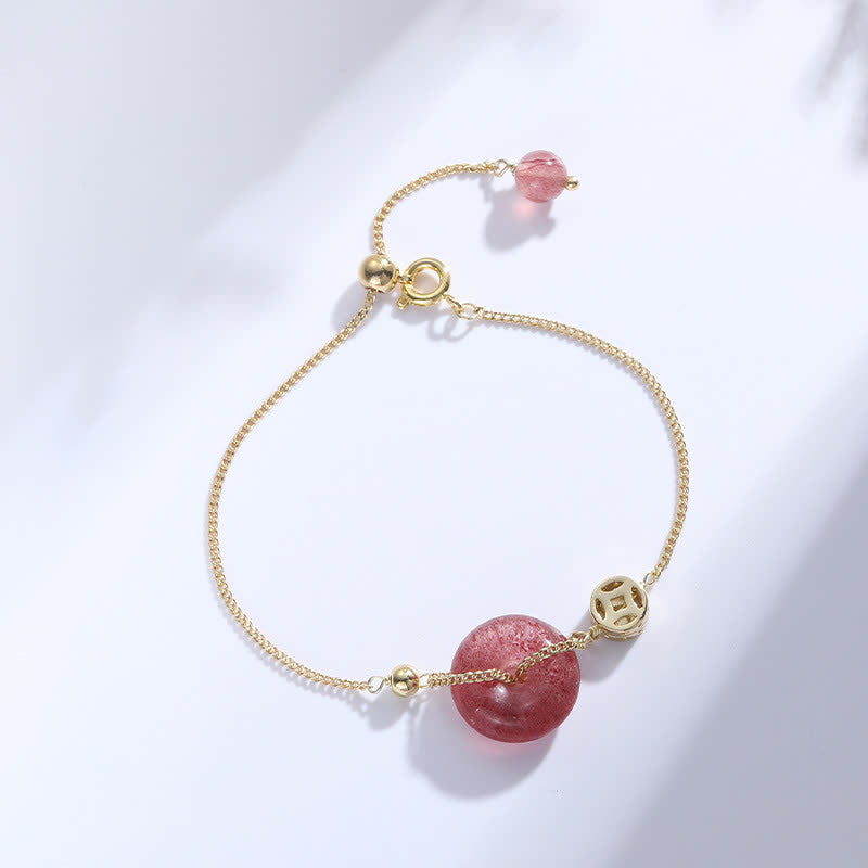 Bracciale Buddha Stones Strawberry Quartz Peace Buckle Coin Love