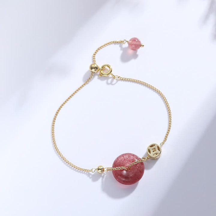 Bracciale Buddha Stones Strawberry Quartz Peace Buckle Coin Love