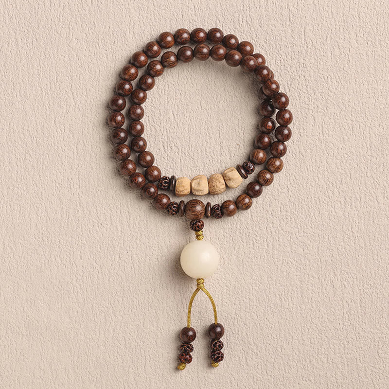 Braccialetto doppio giro Buddha Stones Sandalo Foglia piccola Sandalo rosso Bodhi Seme Purificazione