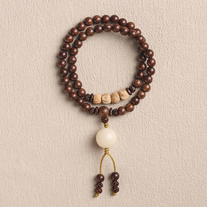 Braccialetto doppio giro Buddha Stones Sandalo Foglia piccola Sandalo rosso Bodhi Seme Purificazione