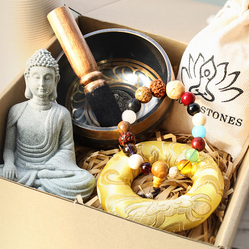 Pacchetto regalo di meditazione tibetana in pietra di Buddha e pace - image 0