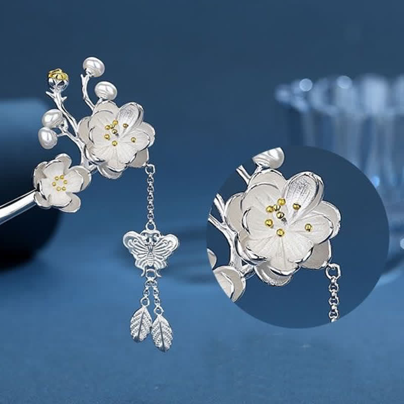 Forcina per capelli con nappa a forma di farfalla in fiore di prugna e amore e libertà - image 8