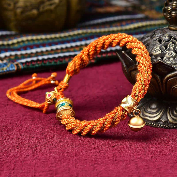 Braccialetto con ciondolo a forma di campana della ruota di preghiera tibetana, fatto a mano, con protezione dalla fortuna, Thangka