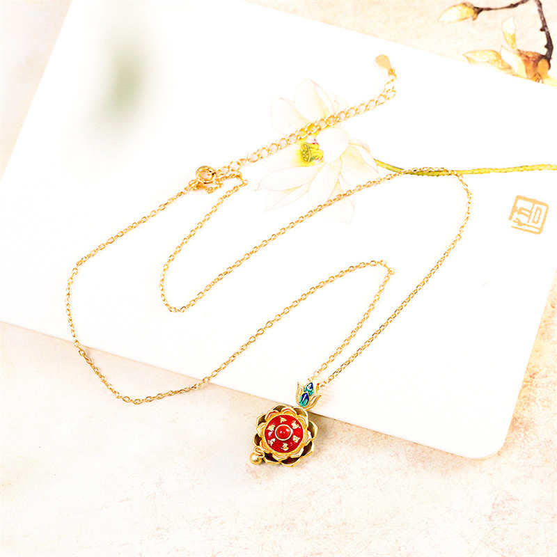 Collana con ciondolo dell'illuminazione in agata rossa con ruota di preghiera del loto tibetano in argento sterling 925 - image 8