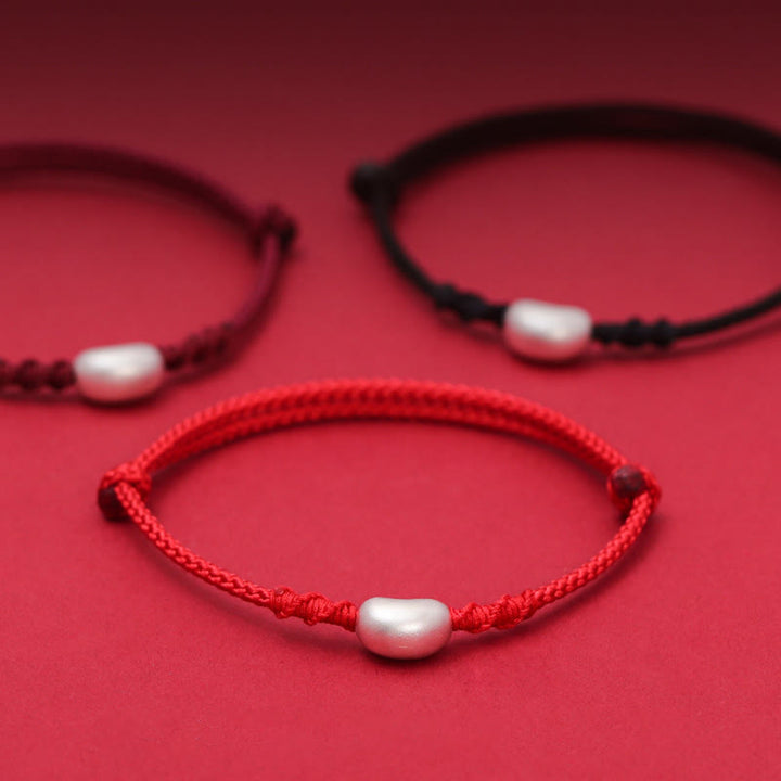 Bracciale intrecciato fatto a mano Buddha Stones 999 Sterling Silver Bean Design Luck Connection