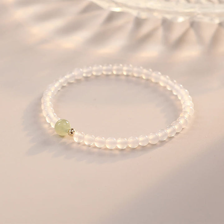 Braccialetto di protezione della fortuna in giada agata bianca naturale Buddha Stones