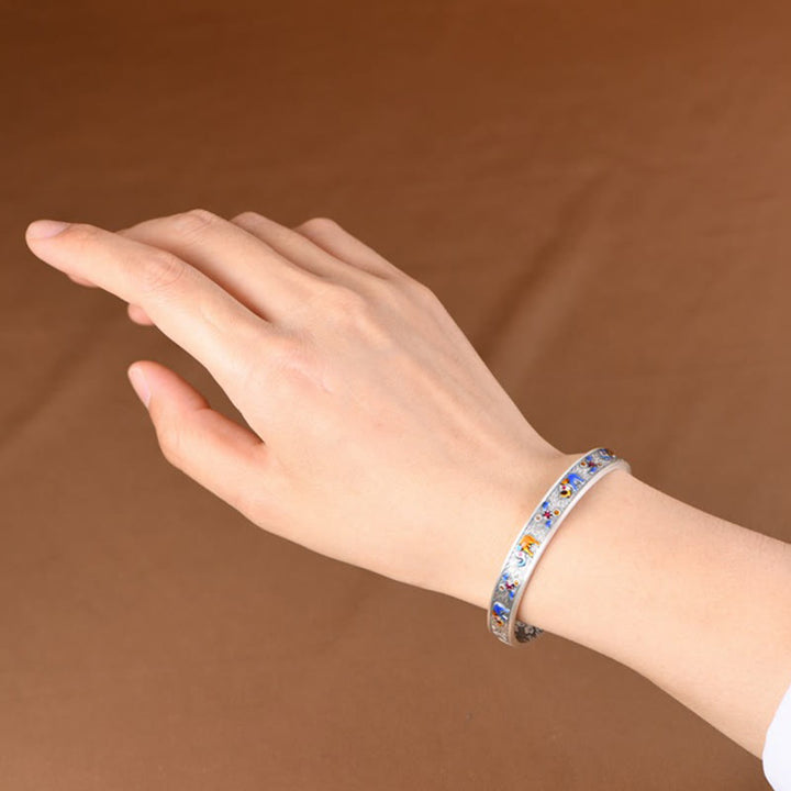 Bracciale rigido Buddha Stones 999 Sterling Silver Elephant Strength Wisdom