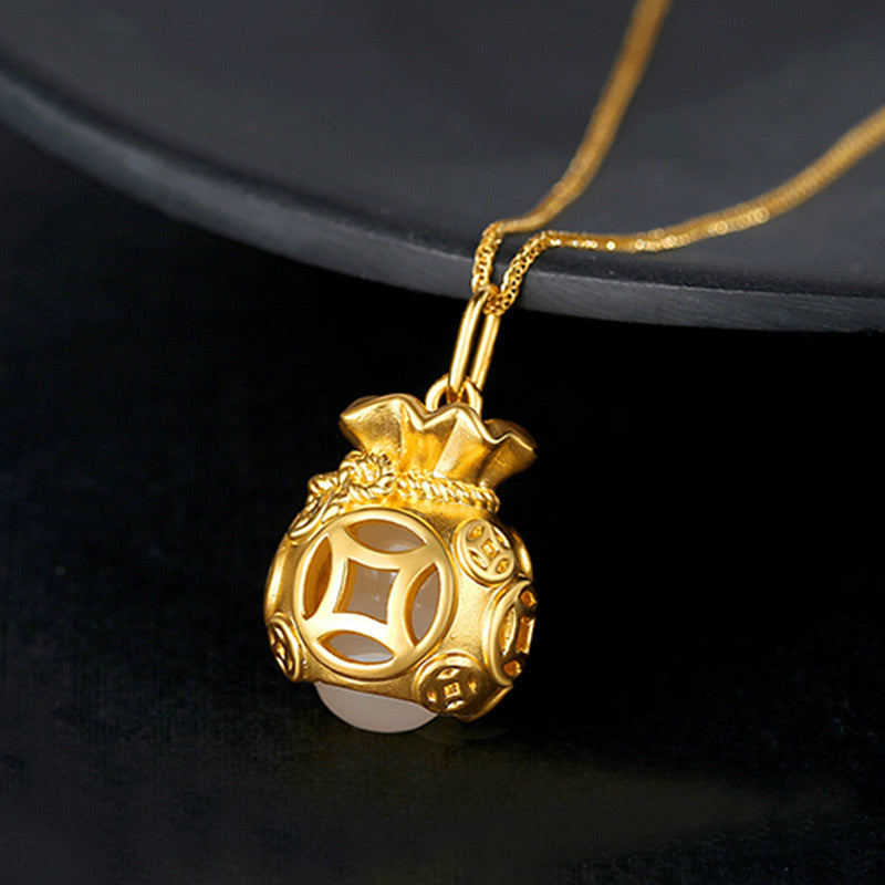 Buddha Stones Collana con ciondolo in giada a forma di sacco di soldi Feng Shui di buon auspicio - image 1