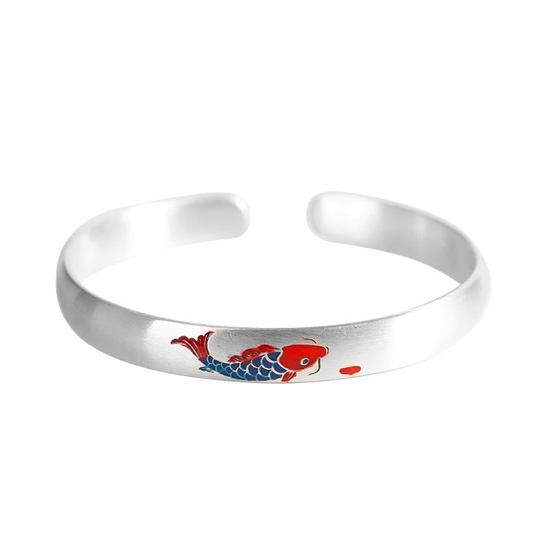 Braccialetto con polsino portafortuna in argento sterling 999 con pesce koi Buddha Stones
