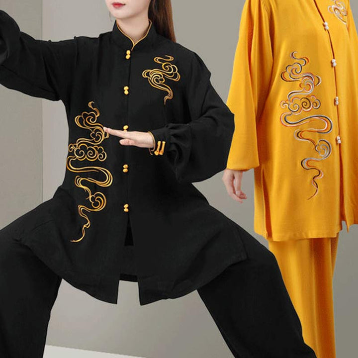 Buddha Stones Nuvole di buon auspicio Ricamo Meditazione Preghiera Spirituale Zen Tai Chi Qigong Pratica Set di abbigliamento unisex