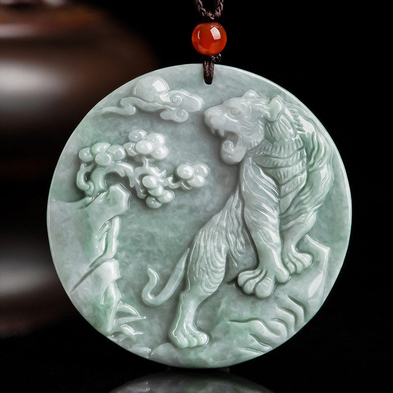 Collana con ciondolo a corda con tigre in giada e pietre Buddha Stones, zodiaco cinese - Giada - image 1