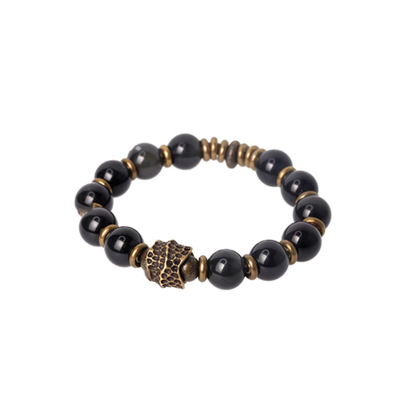 Braccialetto di guarigione dell'amore in rame e ossidiana arcobaleno Buddha Stones