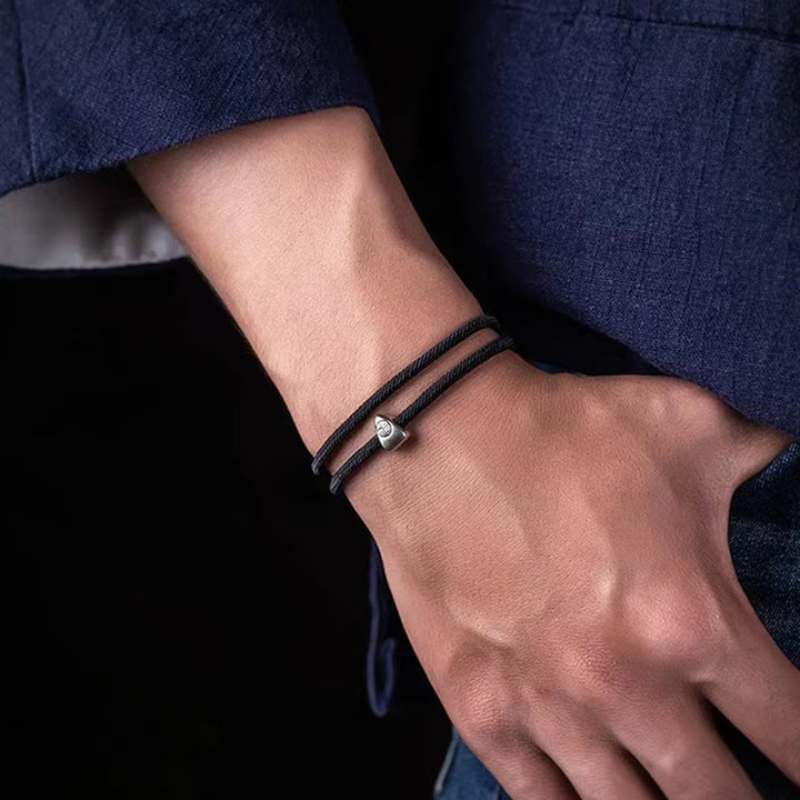 Bracciale intrecciato fatto a mano con carattere Fu in argento sterling 925 Buddha Stones