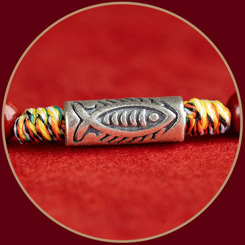 Buddha Stones 925 Sterling Silver Koi Fish Cinnabar Bead Wealth Braccialetto intrecciato artigianale Cavigliera