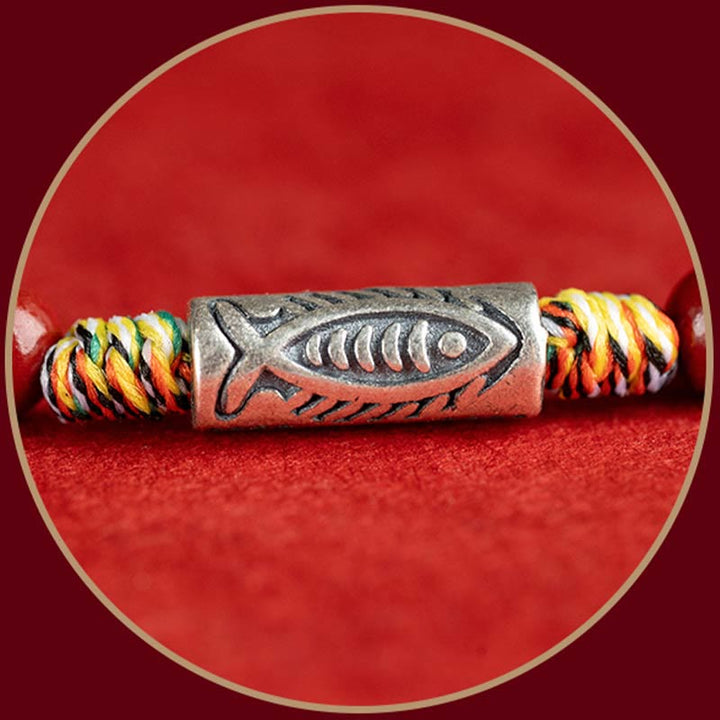 Buddha Stones 925 Sterling Silver Koi Fish Cinnabar Bead Wealth Braccialetto intrecciato artigianale Cavigliera
