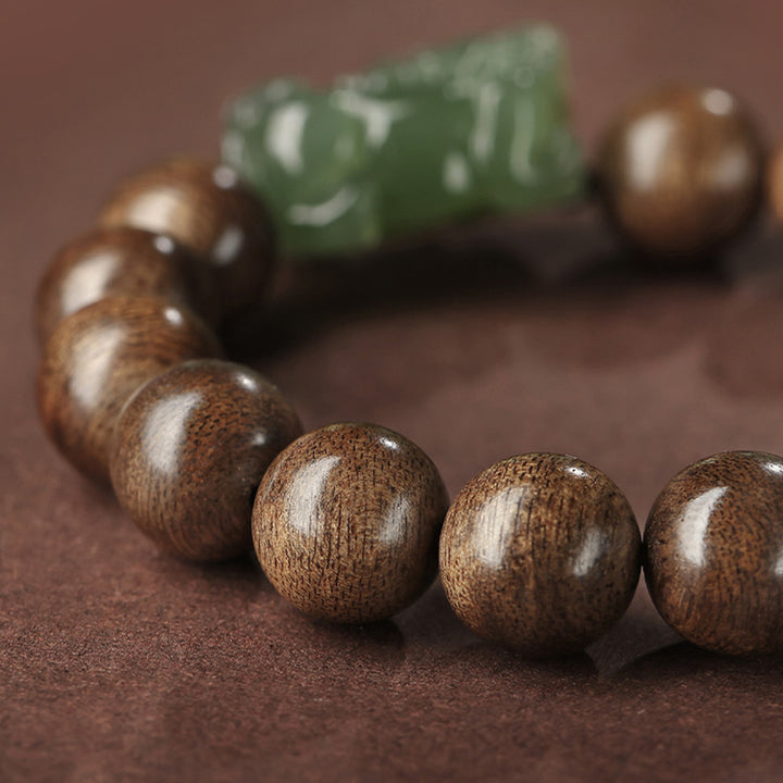 Bracciale Buddha Stones 925 Sterling Silver Brunei Agarwood PiXiu Jade Peace Strength