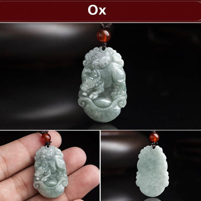 Collana con ciondolo di successo con 12 simboli dello zodiaco cinese in giada naturale Buddha Stones - Bue - image 27