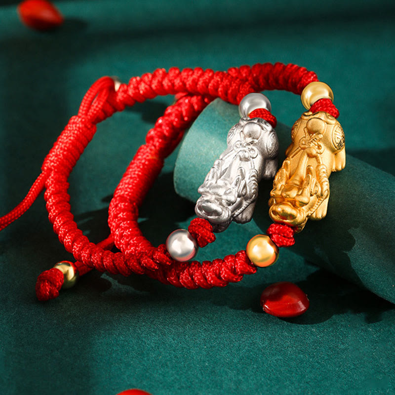 Buddha Stones per bambini in argento sterling 999 PiXiu Wealth King Kong Knot String Braided Kids