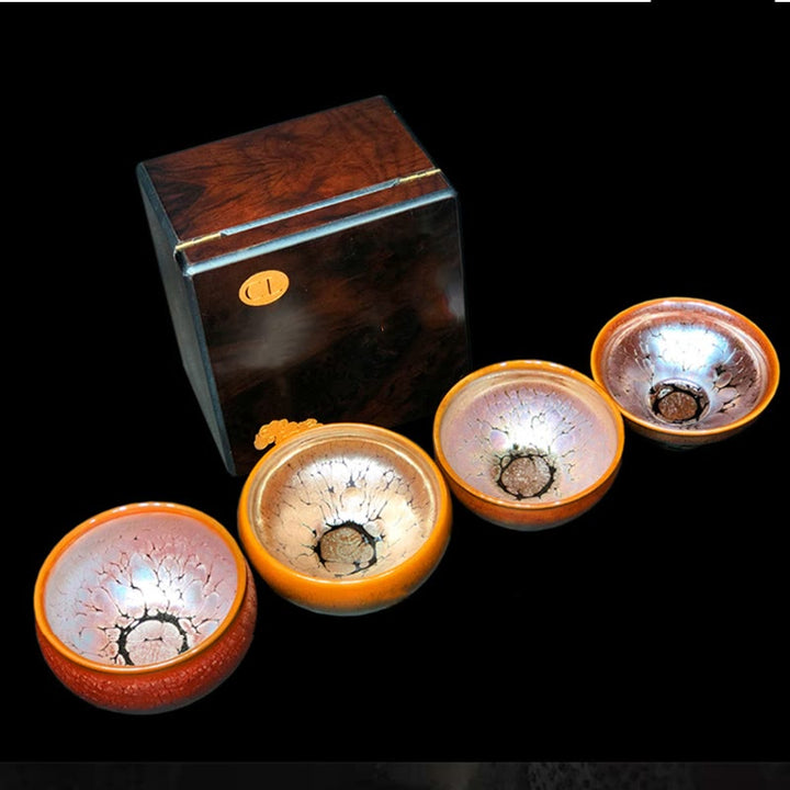 Tazza da tè in ceramica cinese Jianzhan con motivo a pois dorati Buddha Stones Kung Fu Tea Cup Bowl con scatola regalo