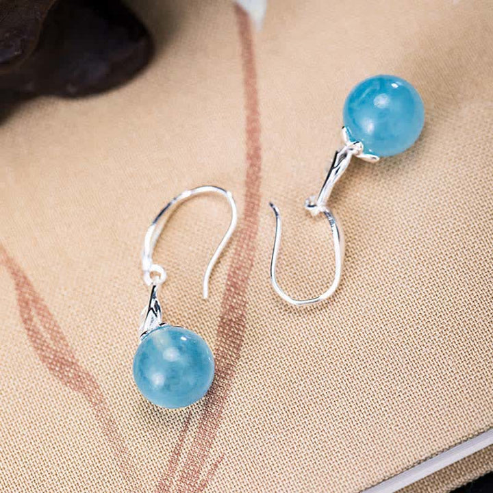 Buddha Stones 925 Sterling Silver Acquamarina Naturale Foglia Fiore Orecchini Collana Pace