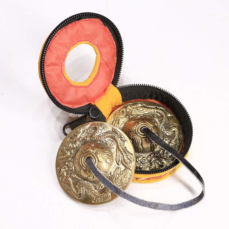 Buddha Stones Campana tibetana Tingsha Sei parole vere Drago Rame Bilancia Decorazione con borsa