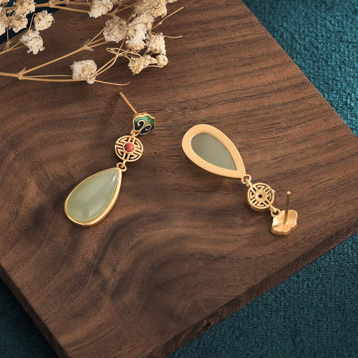 Buddha Stones Orecchini FengShui in giada con doppia felicità e fortuna - image 3