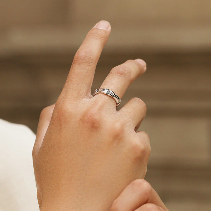 Anello regolabile in rame con design semplice in bambù Buddha Stones, fortuna e ricchezza