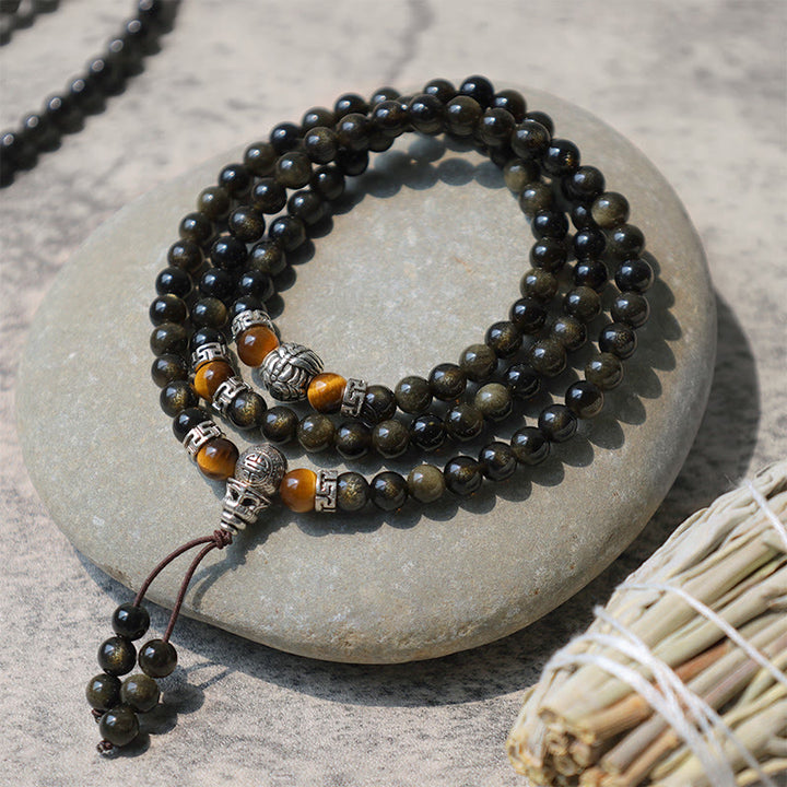 Collana con braccialetto energetico in ossidiana dorata