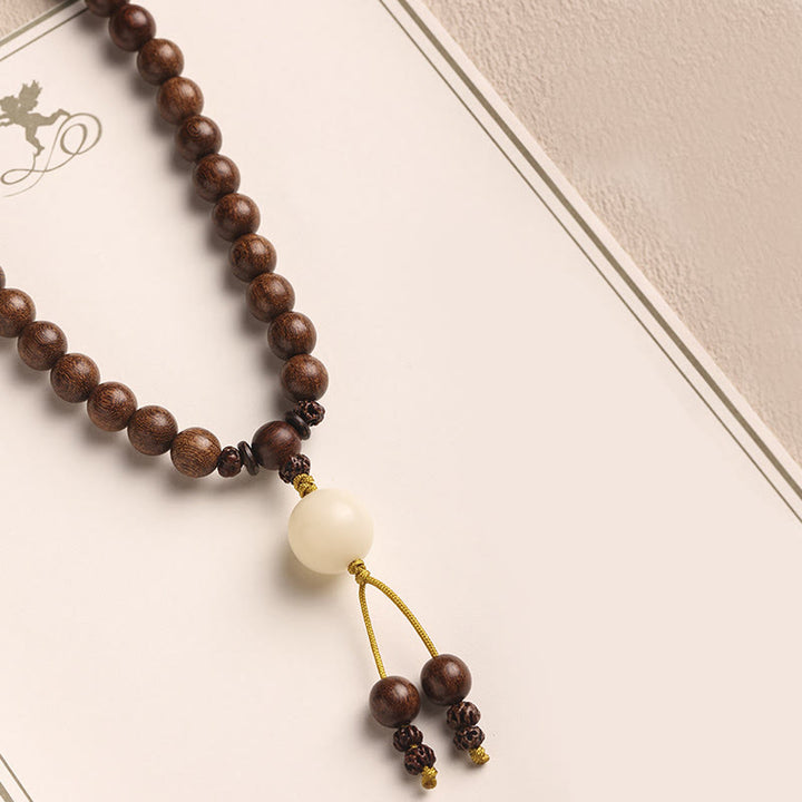 Braccialetto doppio giro Buddha Stones Sandalo Foglia piccola Sandalo rosso Bodhi Seme Purificazione