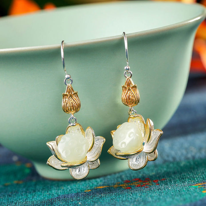 Orecchini pendenti Buddha Stones White Jade Protection Harmony