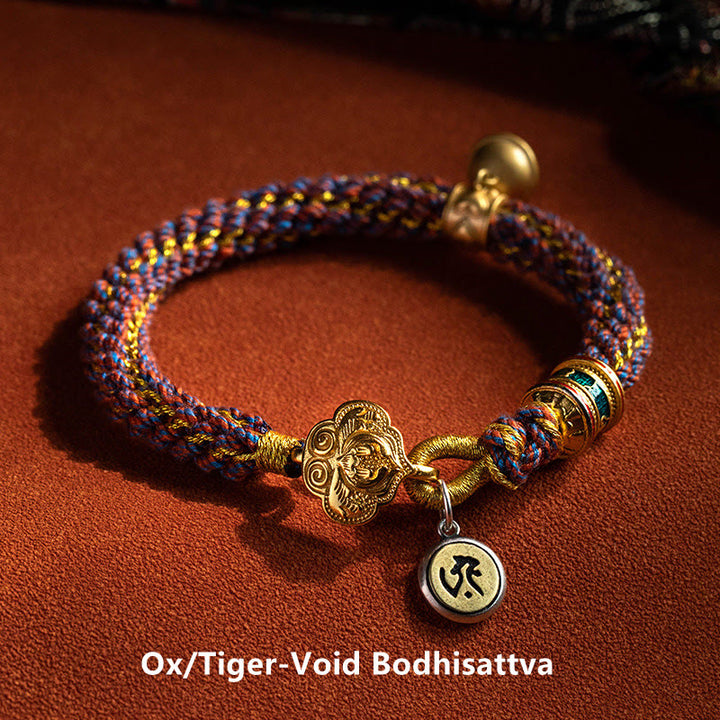 Buddha Stones con corda intrecciata in argento sterling 925 con ciondolo a forma di campana della fortuna, simbolo dello zodiaco cinese, Buddha natale Om Mani Padme Hum