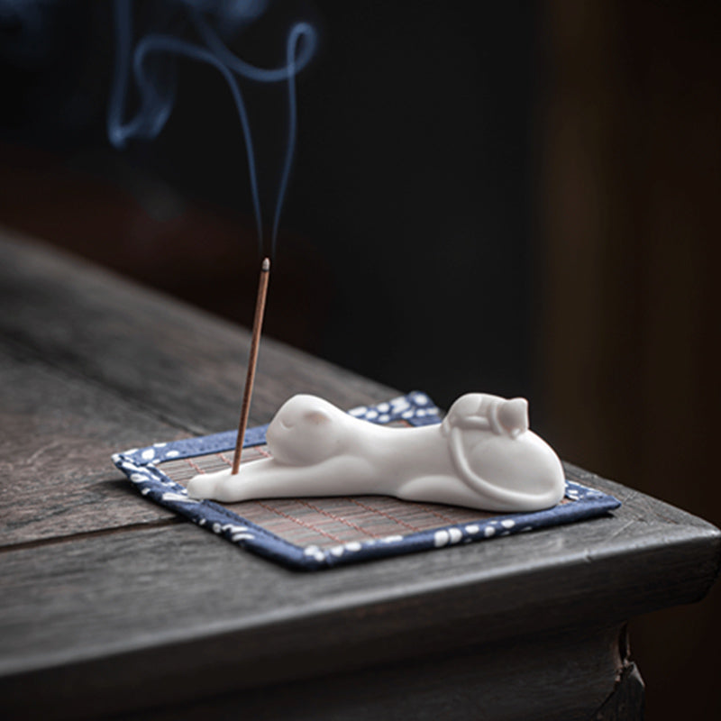 Decorazione per bruciatore di incenso in ceramica con gatto e panda, per benedizione