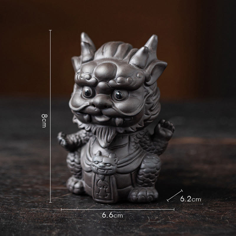 Buddha Stones Fortuna Drago Ricchezza Tè Animale Domestico Figurina Argilla Viola Decorazione - Piccolo Re Drago-Nero 6,6*6,2*8cm - image 3